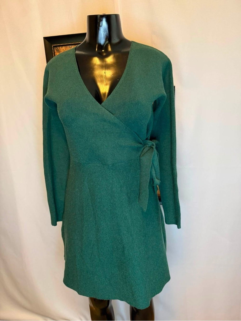 Long Sleeve Teal Wrap Dress with Side Tie